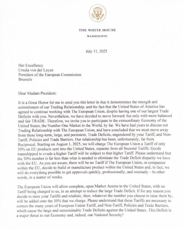 加拿大足球_冯德莱恩回应特朗普加征30%关税：必要时将对等反制